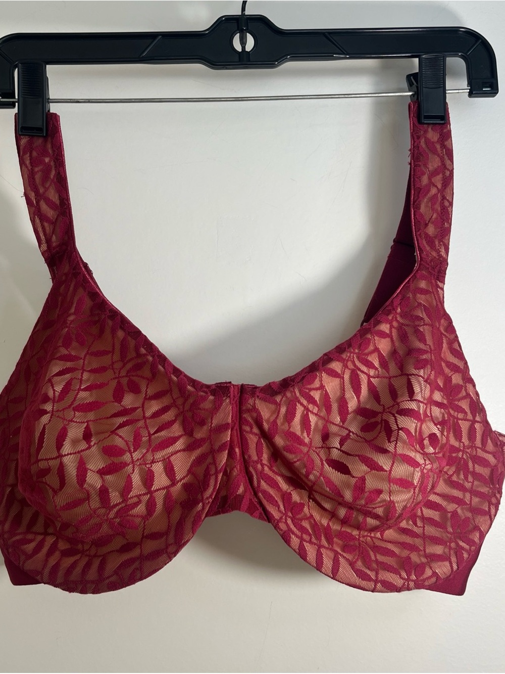 Olga by Warners Burgundy Sheer Leaves Lace Underwire Bra Women's Intimates 40DD